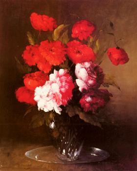 傑曼 西奧多爾 尅勒門特 立波特 Pink Peonies And Poppies In A Glass Vase